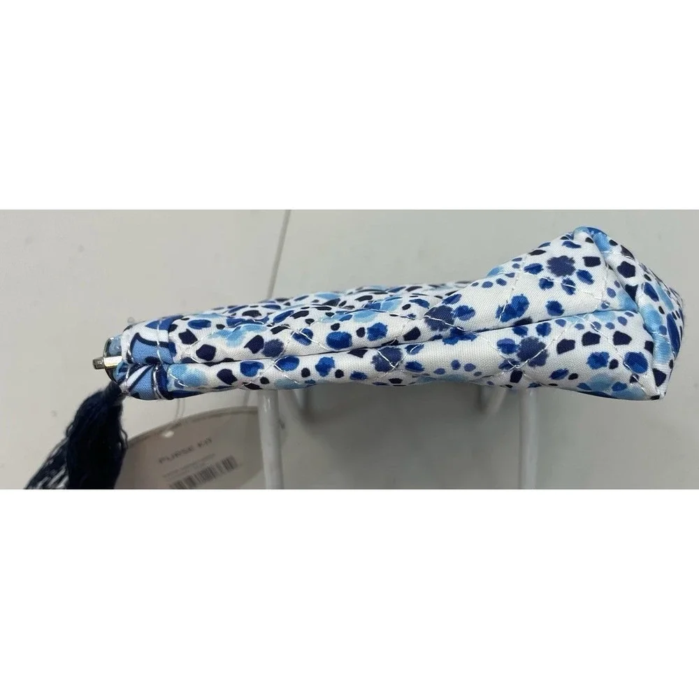 NWT Modella Quilted Blue Abstract Mosaic Makeup‎ Cosmetic Bag Purse Kit Tassel